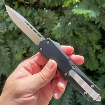 3.5" Double Action OTF Knife Tactical Pocket Camping Knife EDC Tools,Aluminium Alloy Handle Spring assisted,A07 Troodon (single Blade)