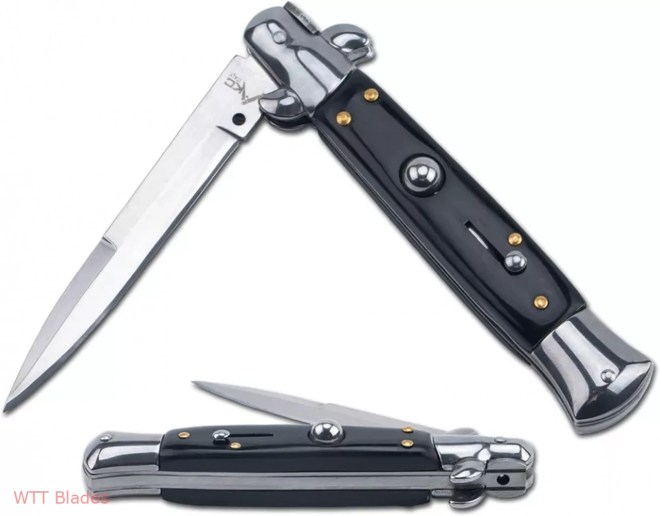 9" Italy Classic Mafia Knife Swing Guard Lockback Auto Knife Folding knives,Dagger, Spear Point Blade，Black Handle (2)