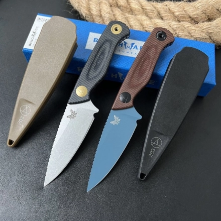 BM Dacian Fixed Blade Knife Brown Canvas Micarta (3.5" Blue) 203BT-01 BM Dacian Fixed Blade Knife Brown Canvas Micarta (3.5" Blue) 203BT-01