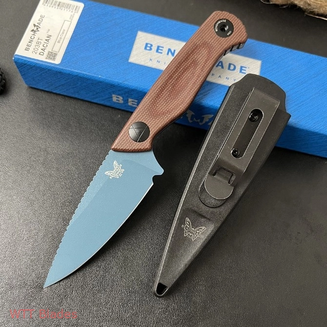BM Dacian Fixed Blade Knife Brown Canvas Micarta (3.5" Blue) 203BT-01 (5) BM Dacian Fixed Blade Knife Brown Canvas Micarta (3.5" Blue) 203BT-01 (5)