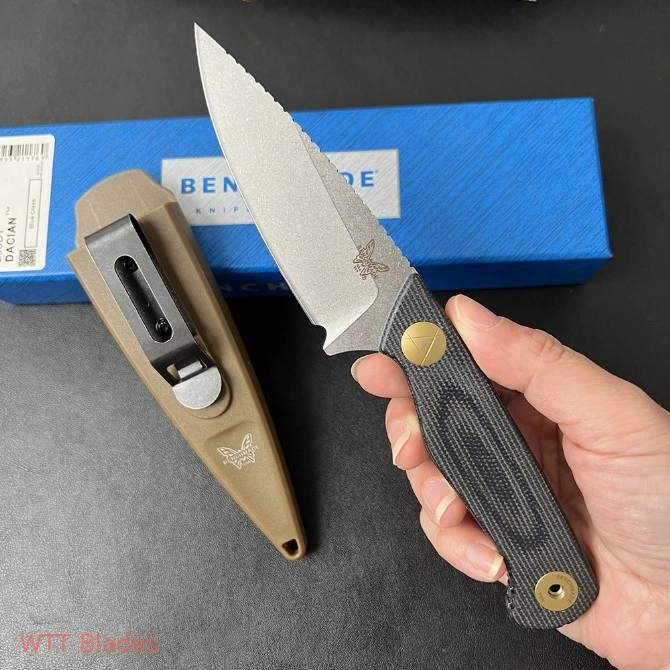 BM Dacian Fixed Blade Knife Brown Canvas Micarta (3.5" Blue) 203BT-01 (6) BM Dacian Fixed Blade Knife Brown Canvas Micarta (3.5" Blue) 203BT-01 (6)