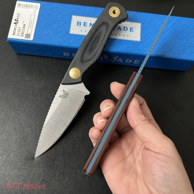 BM Dacian Fixed Blade Knife Brown Canvas Micarta (3.5" Blue) 203BT-01 (7) BM Dacian Fixed Blade Knife Brown Canvas Micarta (3.5" Blue) 203BT-01 (7)