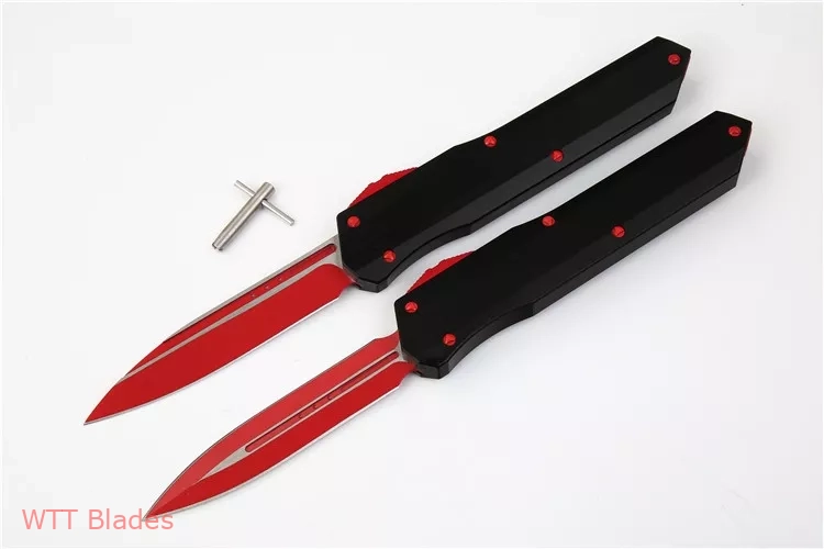 Cypher D/E OTF Automatic Knife Smooth Black w/ Red Hardware (4" Red) (2) Cypher D/E OTF Automatic Knife Smooth Black w/ Red Hardware (4" Red) (2)