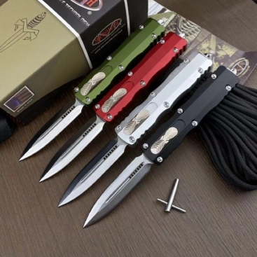 Dirac D/E Signature Series OTF Automatic Knife Black Silver Red Green (2.88" Satin)