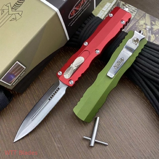 Dirac D/E Signature Series OTF Automatic Knife Black Silver Red Green (2.88" Satin) (5) Dirac D/E Signature Series OTF Automatic Knife Black Silver Red Green (2.88" Satin) (5)