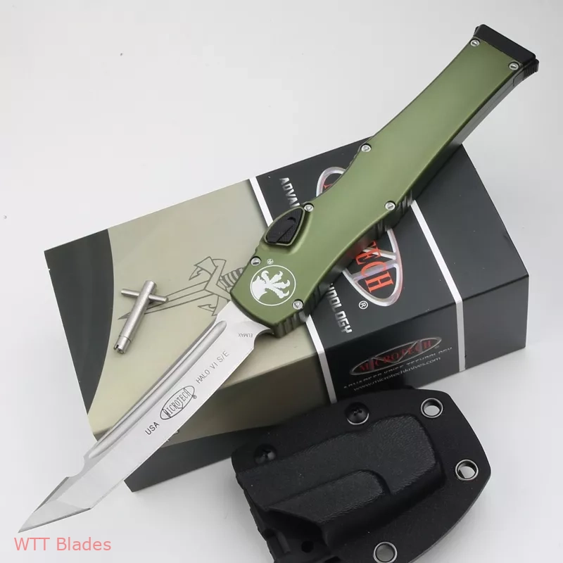 Halo VI Tanto / Clip Point OTF Automatic Knife OD Green (4.4" Satin) (4) Halo VI Tanto / Clip Point OTF Automatic Knife OD Green (4.4" Satin) (4)