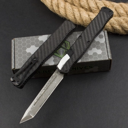 Heretic Cleric II Tanto OTF Automatic Knife Carbon Fiber (4.1" Damascus) Heretic Cleric II Tanto OTF Automatic Knife Carbon Fiber (4.1" Damascus)