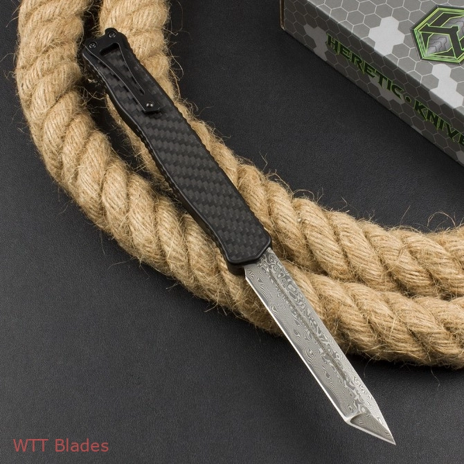 Heretic Cleric II Tanto OTF Automatic Knife Carbon Fiber (4.1" Damascus) (5) Heretic Cleric II Tanto OTF Automatic Knife Carbon Fiber (4.1" Damascus) (5)