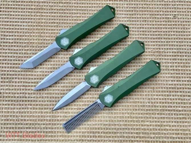 Heretic Knives Manticore S Tanto / Dagger / Drop point / Beard Comb OTF Automatic Knife Green (2.5"Satin)