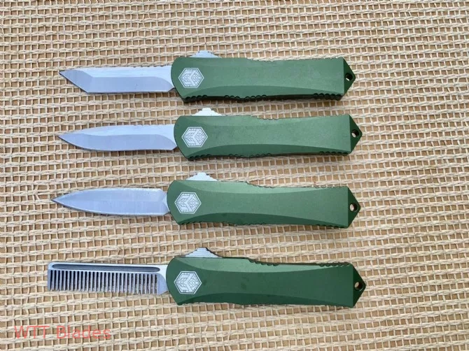 Heretic Knives Manticore S Tanto / Dagger / Drop point / Beard Comb OTF Automatic Knife Green (2.5"Satin) (2) Heretic Knives Manticore S Tanto / Dagger / Drop point / Beard Comb OTF Automatic Knife Green (2.5"Satin) (2)
