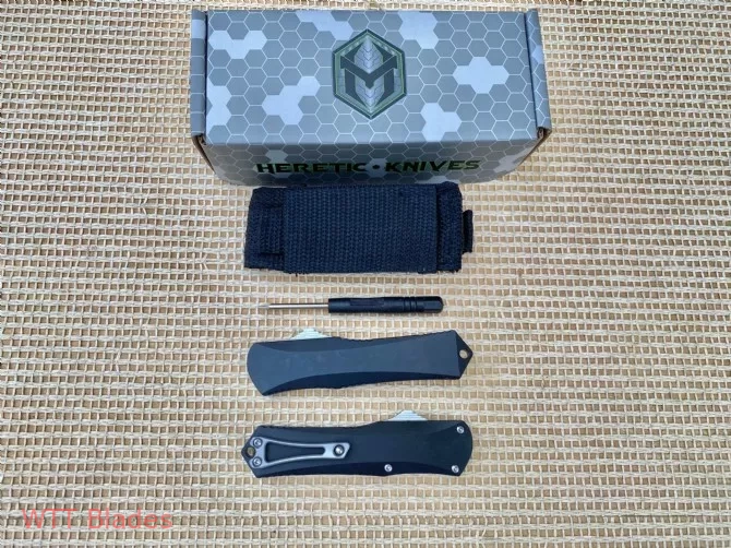 Heretic Knives Manticore S Tanto / Dagger / Drop point / Beard Comb OTF Automatic Knife Green (2.5"Satin) (3)