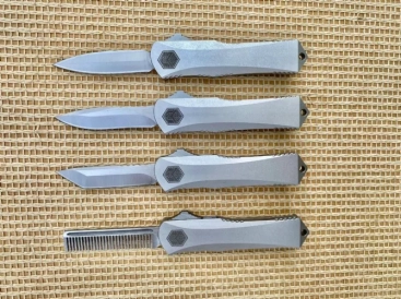 Heretic Knives Manticore S Tanto / Dagger / Drop point / Beard Comb OTF Automatic Knife Silver (2.5"Satin) Heretic Knives Manticore S Tanto / Dagger / Drop point / Beard Comb OTF Automatic Knife Silver (2.5"Satin)