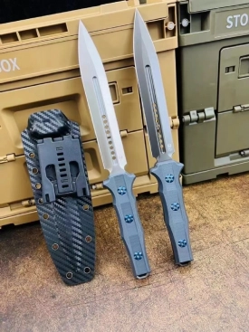Heretic Knives Nephilim Fixed Blade Knife CF/Blue (6.5" Black)