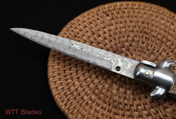 Italian Style Stiletto Swinguard Automatic Knife Stag Horn w/Clip (Damascus) (5)