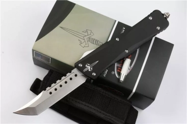 Marfione Custom Combat Troodon Hellhound Tanto OTF Knife Black Aluminum (3.8" Satin)