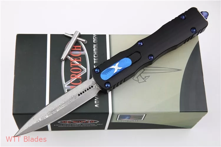 Marfione Custom Dirac Dagger D/E OTF Knife Black/Blue (2.9" Damascus) Marfione Custom Dirac Dagger D/E OTF Knife Black/Blue (2.9" Damascus)