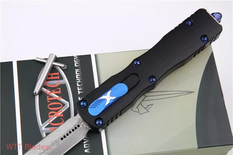 Marfione Custom Dirac Dagger D/E OTF Knife Black/Blue (2.9" Damascus) (3) Marfione Custom Dirac Dagger D/E OTF Knife Black/Blue (2.9" Damascus) (3)