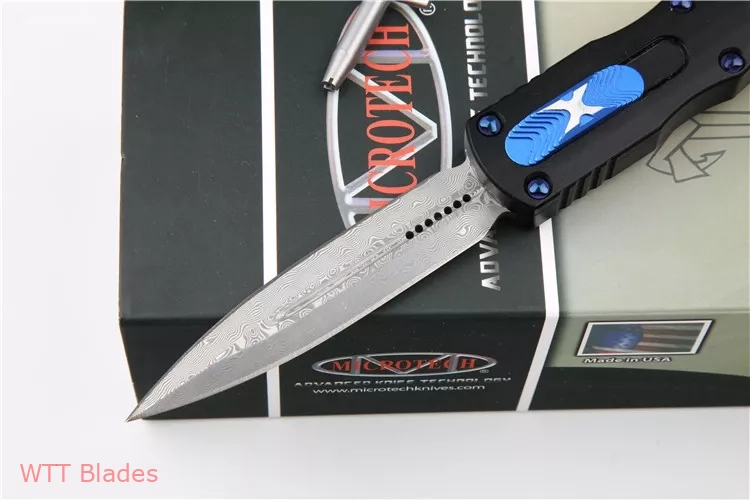 Marfione Custom Dirac Dagger D/E OTF Knife Black/Blue (2.9" Damascus) (4) Marfione Custom Dirac Dagger D/E OTF Knife Black/Blue (2.9" Damascus) (4)
