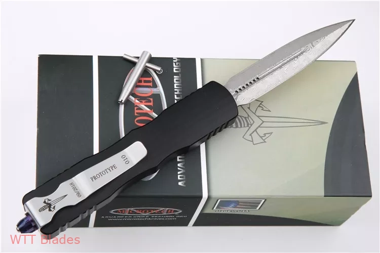 Marfione Custom Dirac Dagger D/E OTF Knife Black/Blue (2.9" Damascus) (5) Marfione Custom Dirac Dagger D/E OTF Knife Black/Blue (2.9" Damascus) (5)