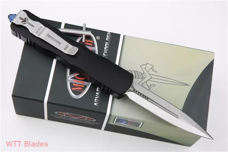 Marfione Custom Dirac Dagger D/E OTF Knife Black/Blue (2.9" Satin) (2) Marfione Custom Dirac Dagger D/E OTF Knife Black/Blue (2.9" Satin) (2)