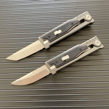 MASALONG Survival Camping D2 Folding Knife Outdoor EDC Tactical Knife with Aviation Aluminum Alloy Tool Handle in Titanium Plating (square)