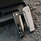 Scapegoat Compact Automatic Folding Knife, 3.15" Stonewashed 154CM Clip Point Blade, Smooth Aluminum Handle, Push Button Auto (4)