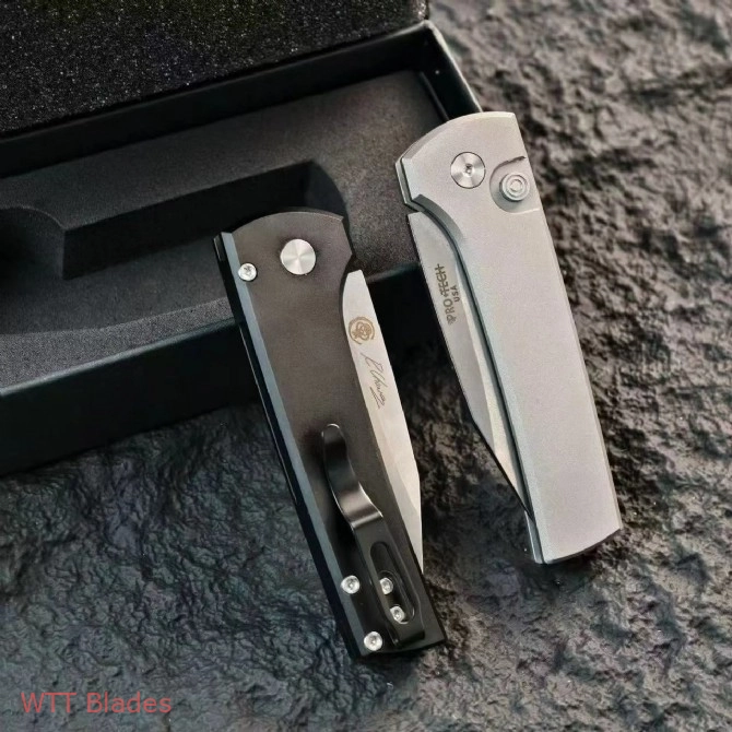 Scapegoat Compact Automatic Folding Knife, 3.15" Stonewashed 154CM Clip Point Blade, Smooth Aluminum Handle, Push Button Auto (4)