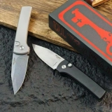 Scapegoat Compact Automatic Folding Knife, 3.15" Stonewashed 154CM Clip Point Blade, Smooth Aluminum Handle, Push Button Auto (6)