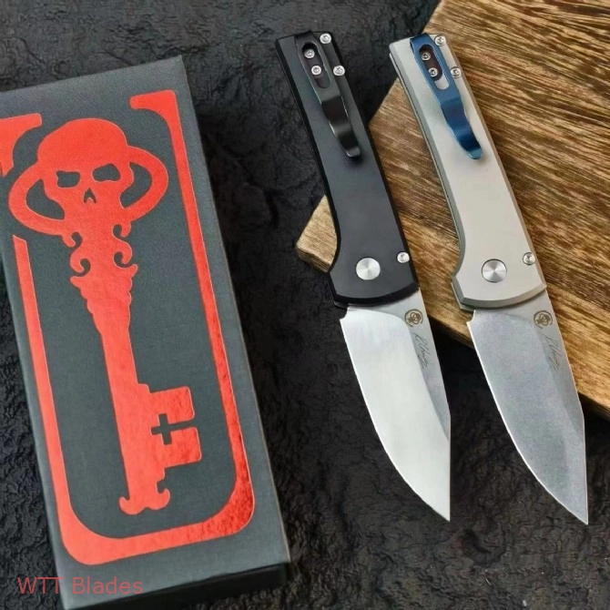 Scapegoat Compact Automatic Folding Knife, 3.15" Stonewashed 154CM Clip Point Blade, Smooth Aluminum Handle, Push Button Auto (7)