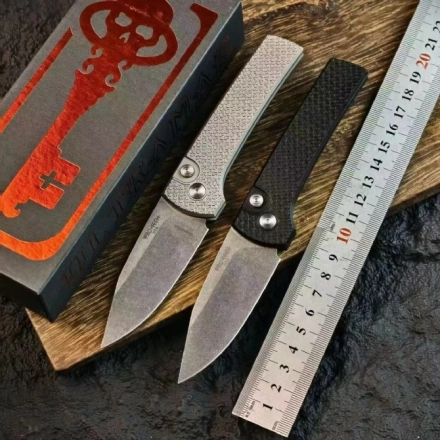 Scapegoat Compact Automatic Folding Knife, 3.15" Stonewashed 154CM Clip Point Blade, Textured Aluminum Handle, Push Button Auto