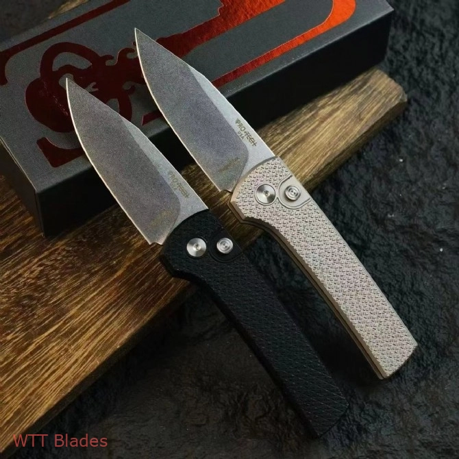 Scapegoat Compact Automatic Folding Knife, 3.15" Stonewashed 154CM Clip Point Blade, Textured Aluminum Handle, Push Button Auto (3) Scapegoat Compact Automatic Folding Knife, 3.15" Stonewashed 154CM Clip Point Blade, Textured Aluminum Handle, Push Button Auto (3)