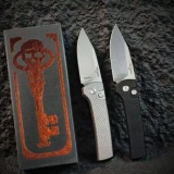 Scapegoat Compact Automatic Folding Knife, 3.15" Stonewashed 154CM Clip Point Blade, Textured Aluminum Handle, Push Button Auto (4)