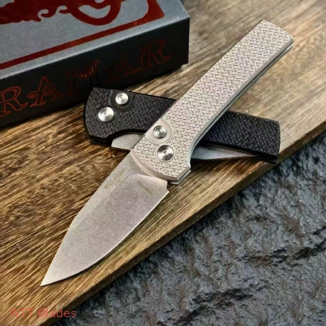Scapegoat Compact Automatic Folding Knife, 3.15" Stonewashed 154CM Clip Point Blade, Textured Aluminum Handle, Push Button Auto (5) Scapegoat Compact Automatic Folding Knife, 3.15" Stonewashed 154CM Clip Point Blade, Textured Aluminum Handle, Push Button Auto (5)
