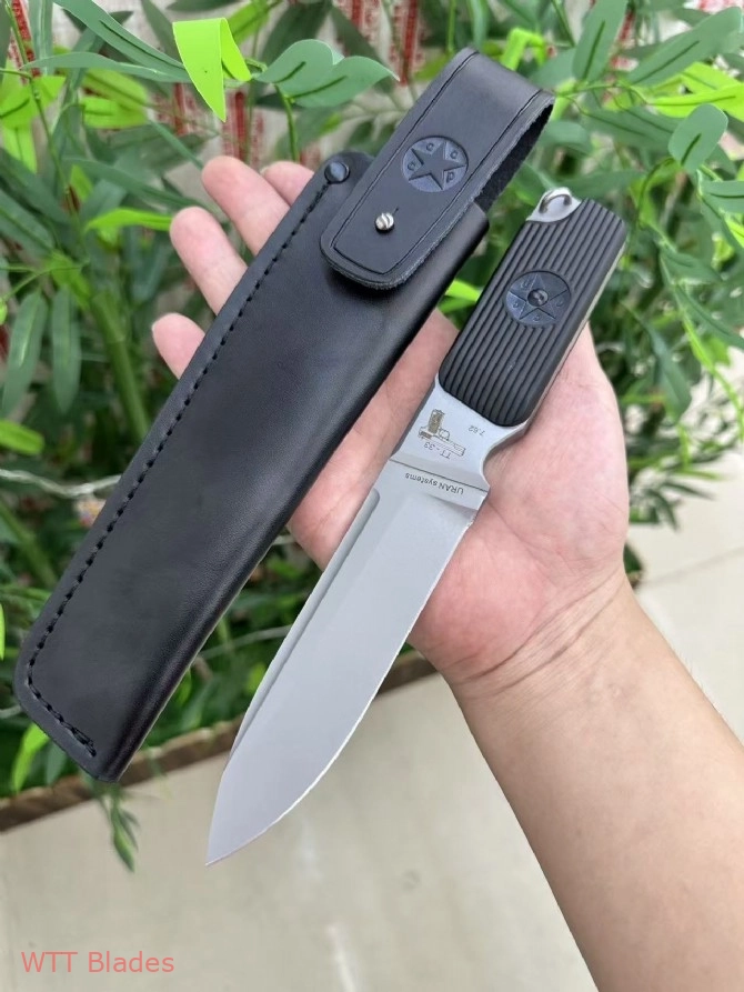 TT33 Fixed Blade Knife, URAN Systems Tactical Knife with Leather Sheath