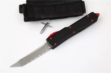 Ultratech T/E OTF Automatic Knife Tri-Grip Black/Red (3.4" Stonewash Full Serr) Ultratech T/E OTF Automatic Knife Tri-Grip Black/Red (3.4" Stonewash Full Serr)