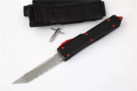 Ultratech T/E OTF Automatic Knife Tri-Grip Black/Red (3.4" Stonewash Full Serr) Ultratech T/E OTF Automatic Knife Tri-Grip Black/Red (3.4" Stonewash Full Serr)