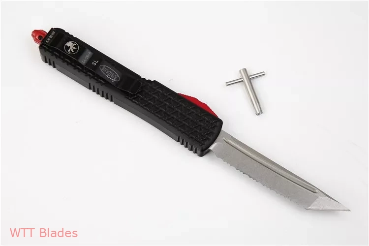 Ultratech T/E OTF Automatic Knife Tri-Grip Black/Red (3.4" Stonewash Full Serr) (2) Ultratech T/E OTF Automatic Knife Tri-Grip Black/Red (3.4" Stonewash Full Serr) (2)