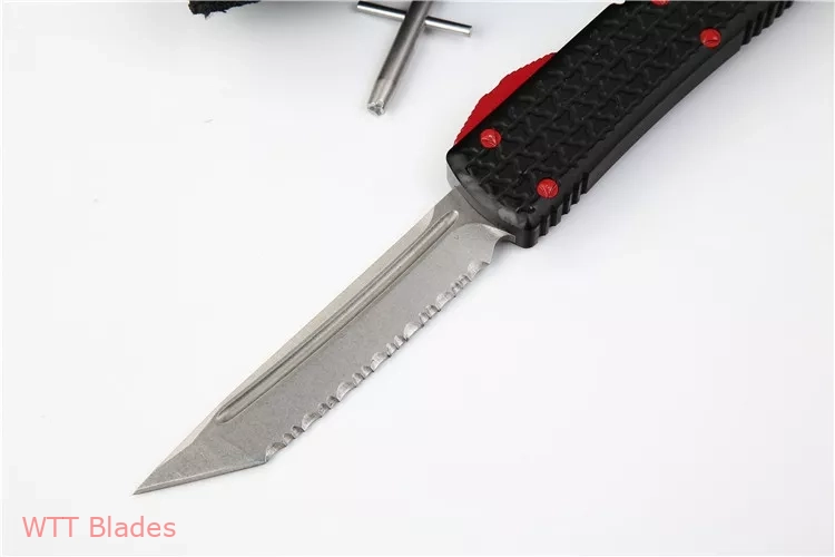 Ultratech T/E OTF Automatic Knife Tri-Grip Black/Red (3.4" Stonewash Full Serr) (3) Ultratech T/E OTF Automatic Knife Tri-Grip Black/Red (3.4" Stonewash Full Serr) (3)