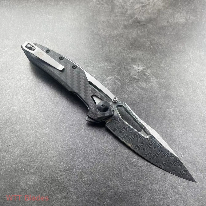 ZT 0990 Frame Lock Knife Carbon Fiber (3.25" Damascus) (3) ZT 0990 Frame Lock Knife Carbon Fiber (3.25" Damascus) (3)